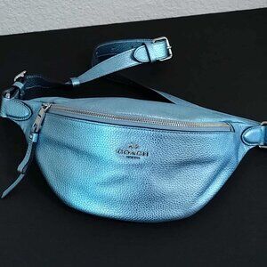 Coach (authenticated), teal, metallic fanny pack/belt bag